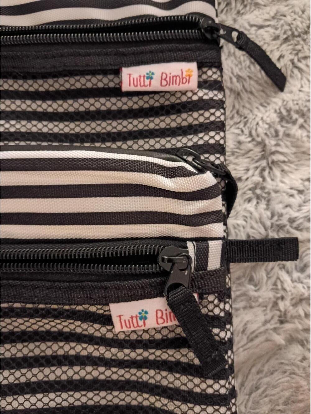 Tutti Bimbi Black And White Striped Travel Wet and Dry Bag Duo Pack. - Picture 2 of 6